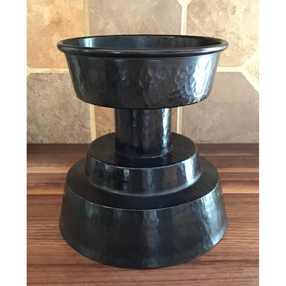 Pottery Barn Pounded Bronze Pillar Candle Holder Hammered Metal Pedestal Black